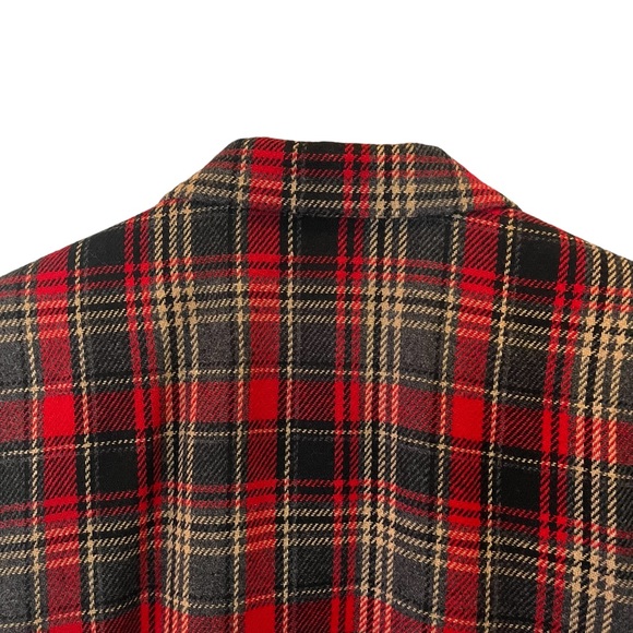 Vintage 90s wool blend single breasted plaid blazer red black tan lined 18 - Picture 8 of 11